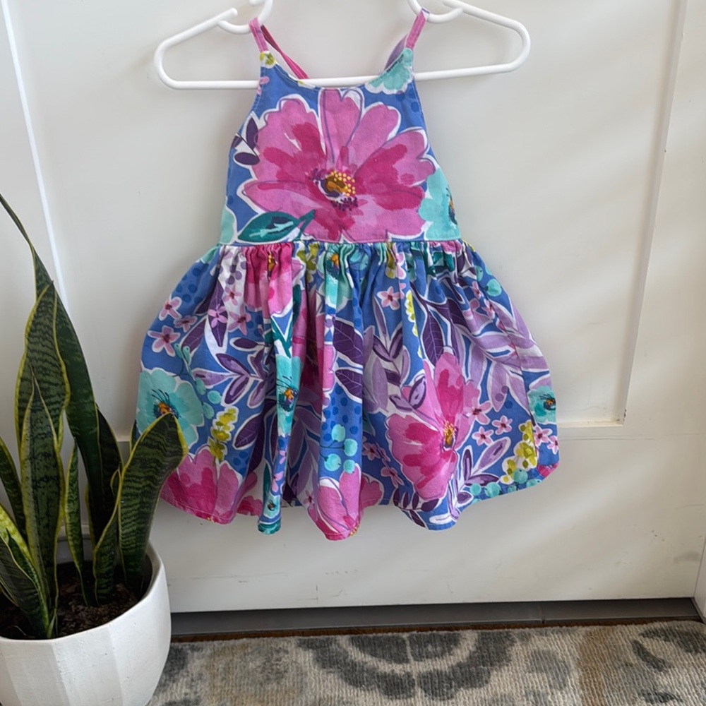 2T Handmade Floral Kids Dress in Pink and Blue